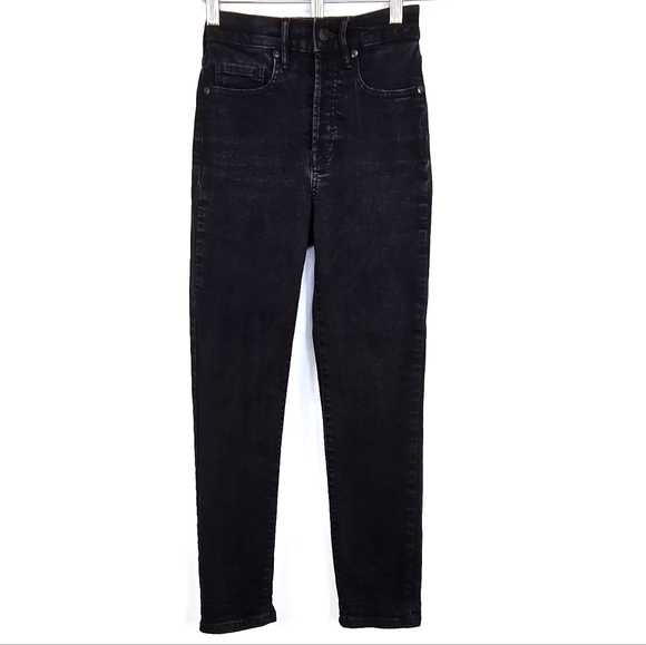 Everlane High Rise Slim Straight Cigarette Jeans 24 Ankle Length Stretch Black - Picture 2 of 13